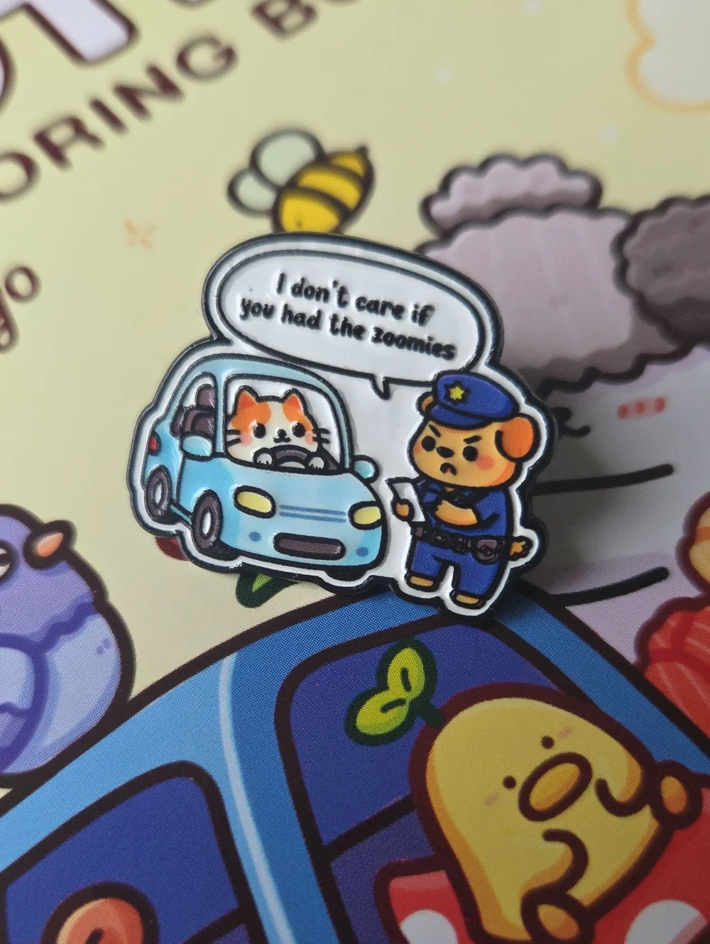 Cute Blue Car & Police Dog Enamel Pin for Small Pets Fans